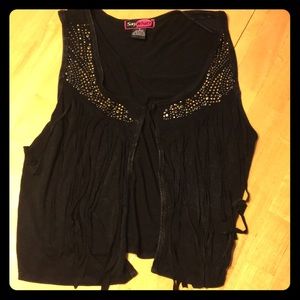 Cropped fringe studded cardigan